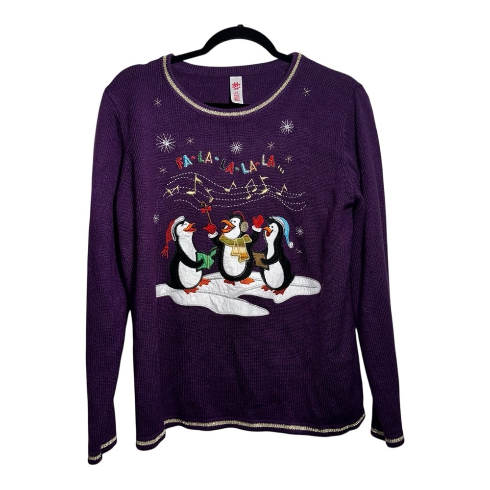 EUC Penguins Fa‎ La La La La-ing Christmas Carol Ugly Christmas Sweater - L